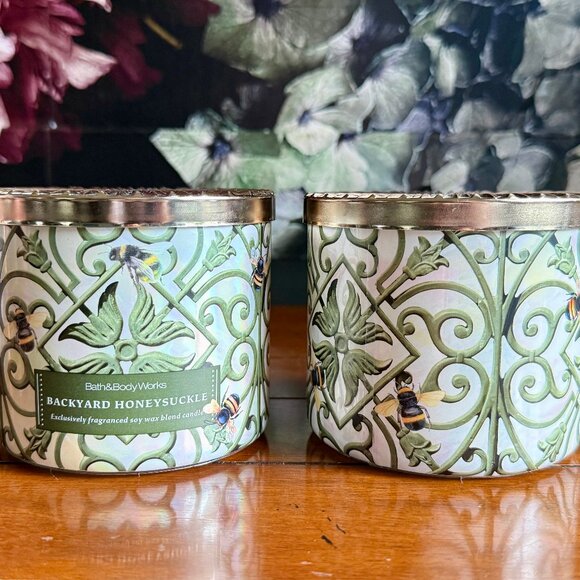 NEW 2-Pc BACKYARD HONEYSUCKLE 3-Wick 14.5 oz Candles Bath & Body Works - Picture 4 of 4